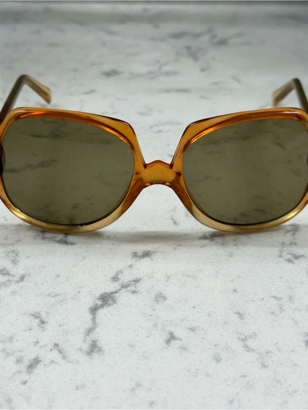 Italian Vintage Piave Sunglasses Transparent Honey Amber Rounded Hexagon